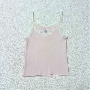 Brandy Melville Light Pink Ribbed Tank White Lace Beyonca
